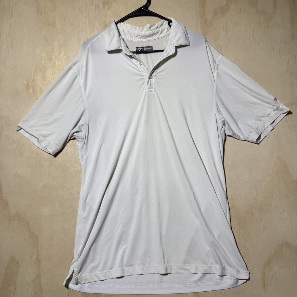 Callaway Opti Dri Moisture Golf Polo Mens Large White Short Sleeve Collared